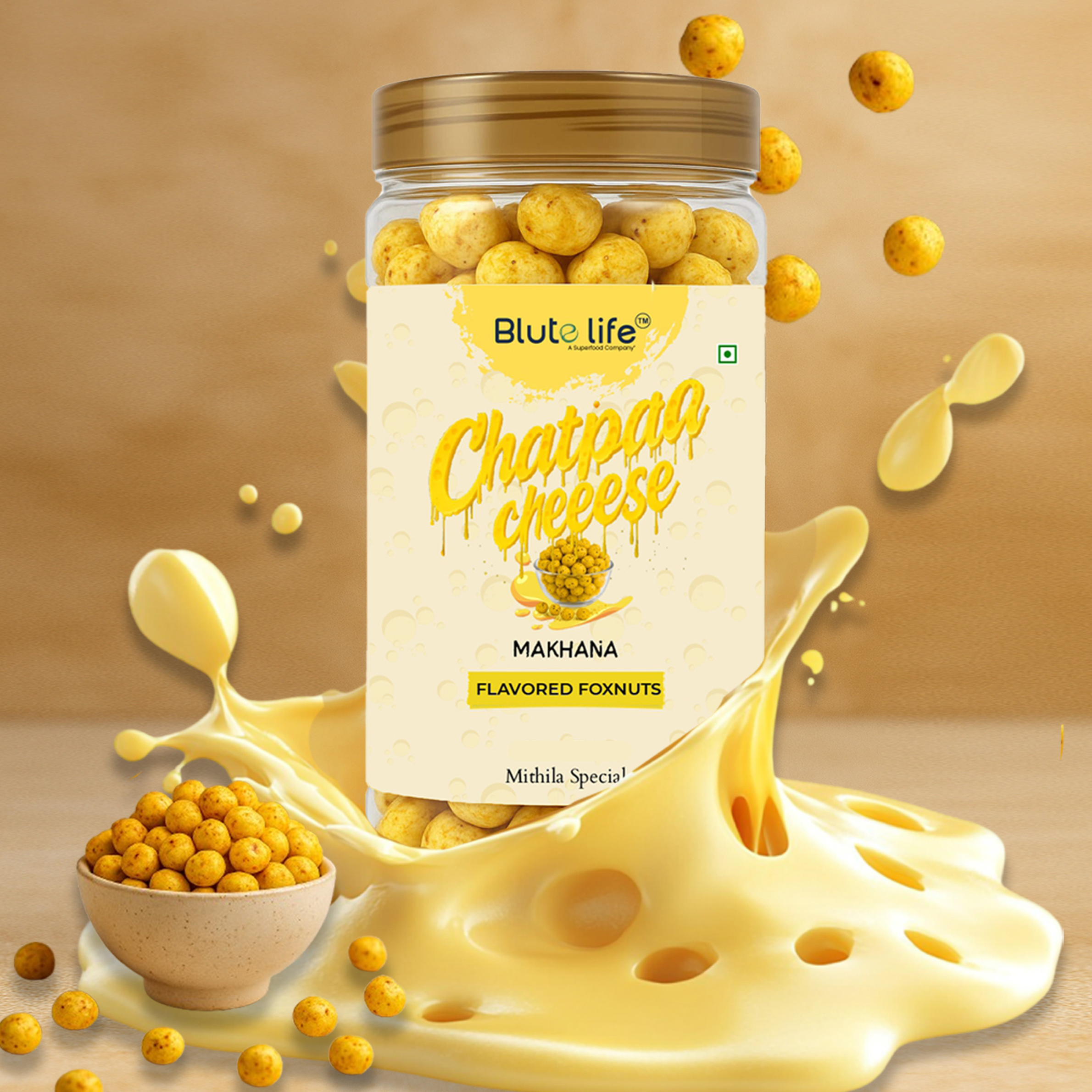 Blute Life Roasted/Flavored Cheese & Herbs Makhana | High In Protein | Fibre & Calcium | 80Gm