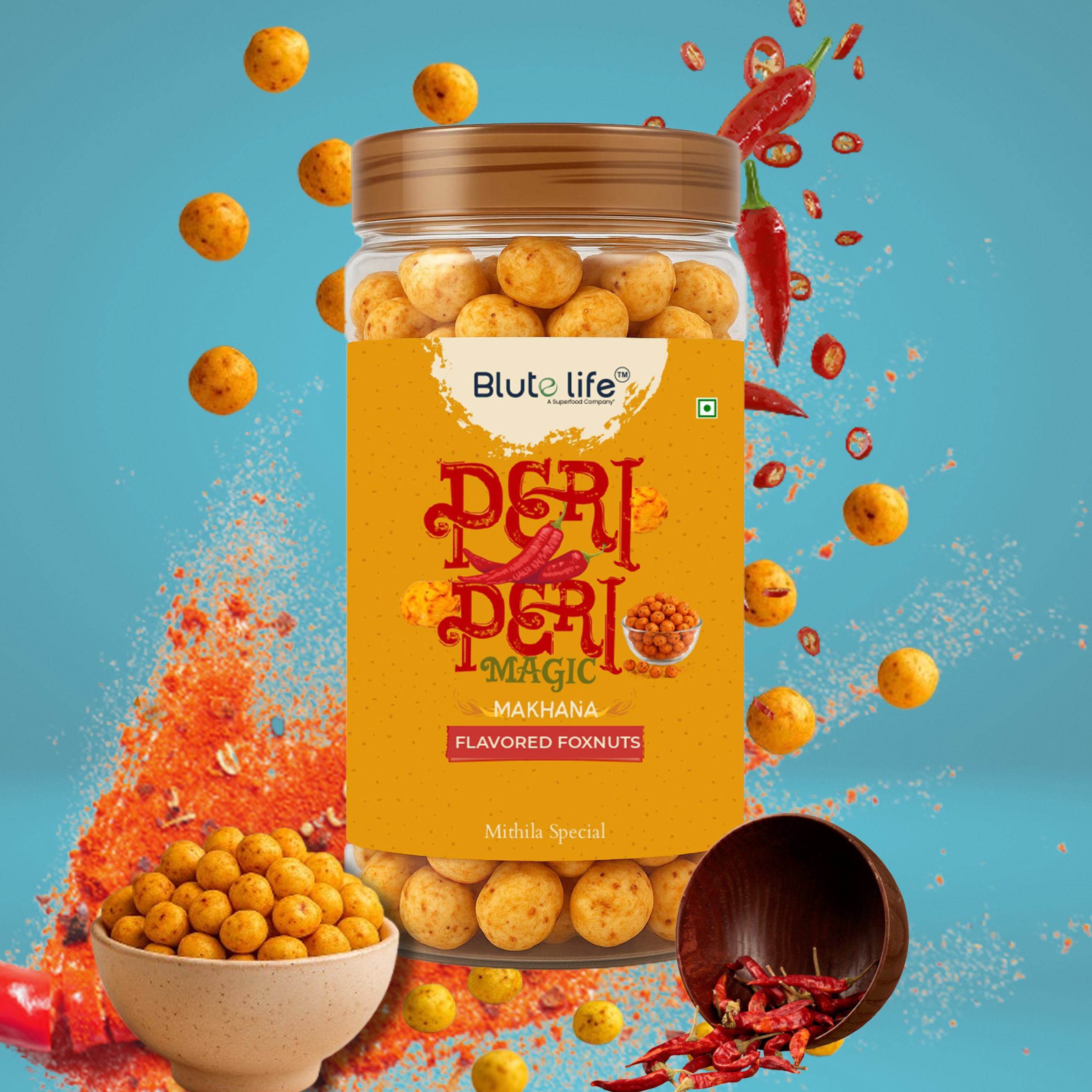 Blute Life Peri Peri Makhana & Soya Chips Combo | No Palm Oil | High In Fibre | Calcium & Protein | Reusable Jar | 150g Each