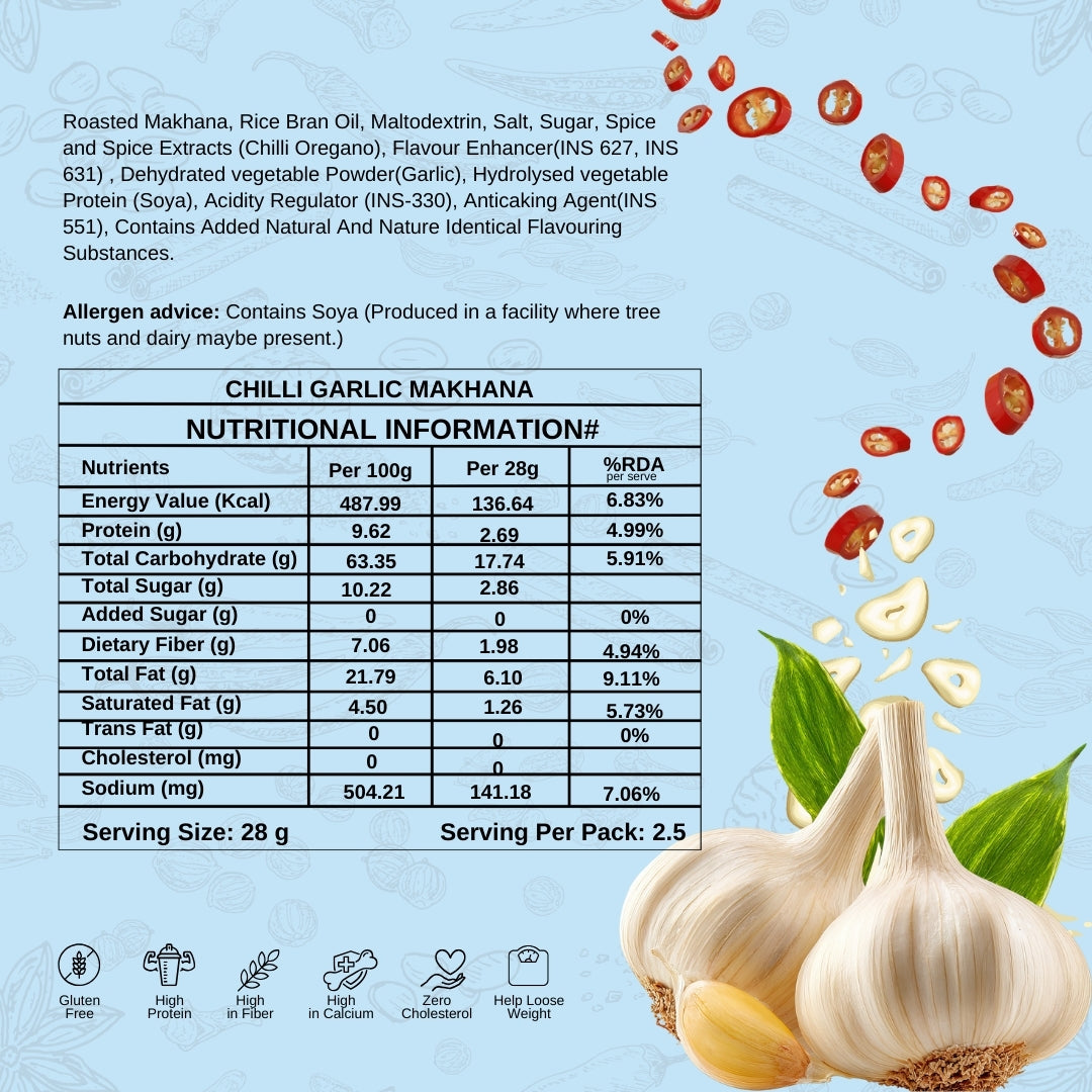 Blute Life Roasted/Flavored Chilli Garlic Makhana | High In Protein | Fibre & Calcium | 80Gm Each
