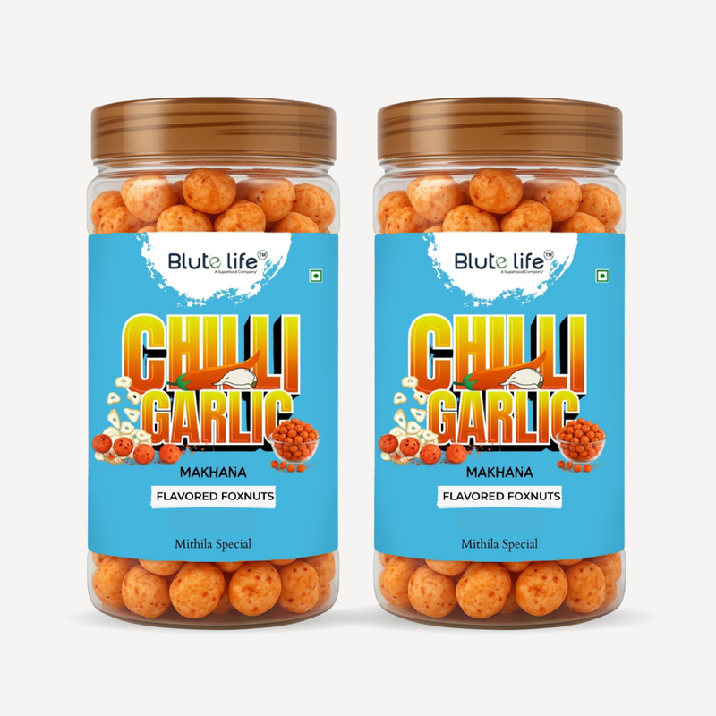 Blute Life Roasted/Flavored Chilli Garlic Makhana | High In Protein | Fibre & Calcium | 80Gm Each