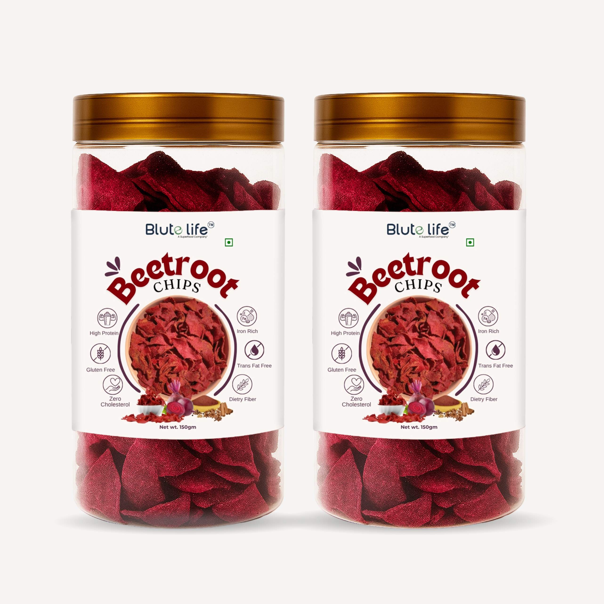 Blute Life BeetRoot/Millet Chips 300g | No Palm Oil | High In Fibre | Calcium & Protein | Reusable Jar | 150g Each
