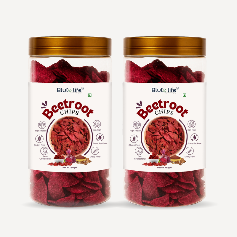 Blute Life BeetRoot/Millet Chips 300g | No Palm Oil | High In Fibre | Calcium & Protein | Reusable Jar | 150g Each