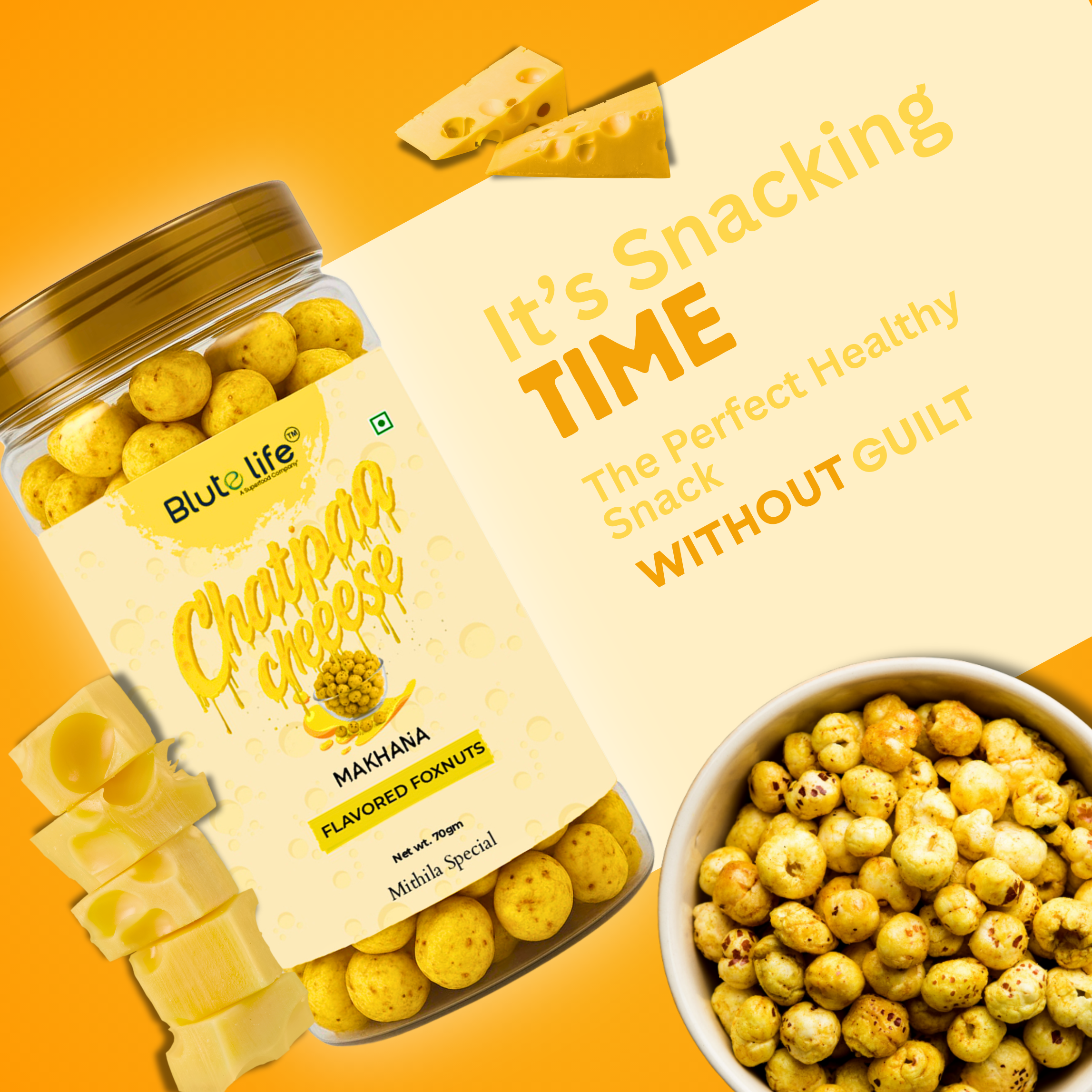 Blute Life Roasted/Flavored Cheese & Herbs Makhana | High In Protein | Fibre & Calcium | 80Gm