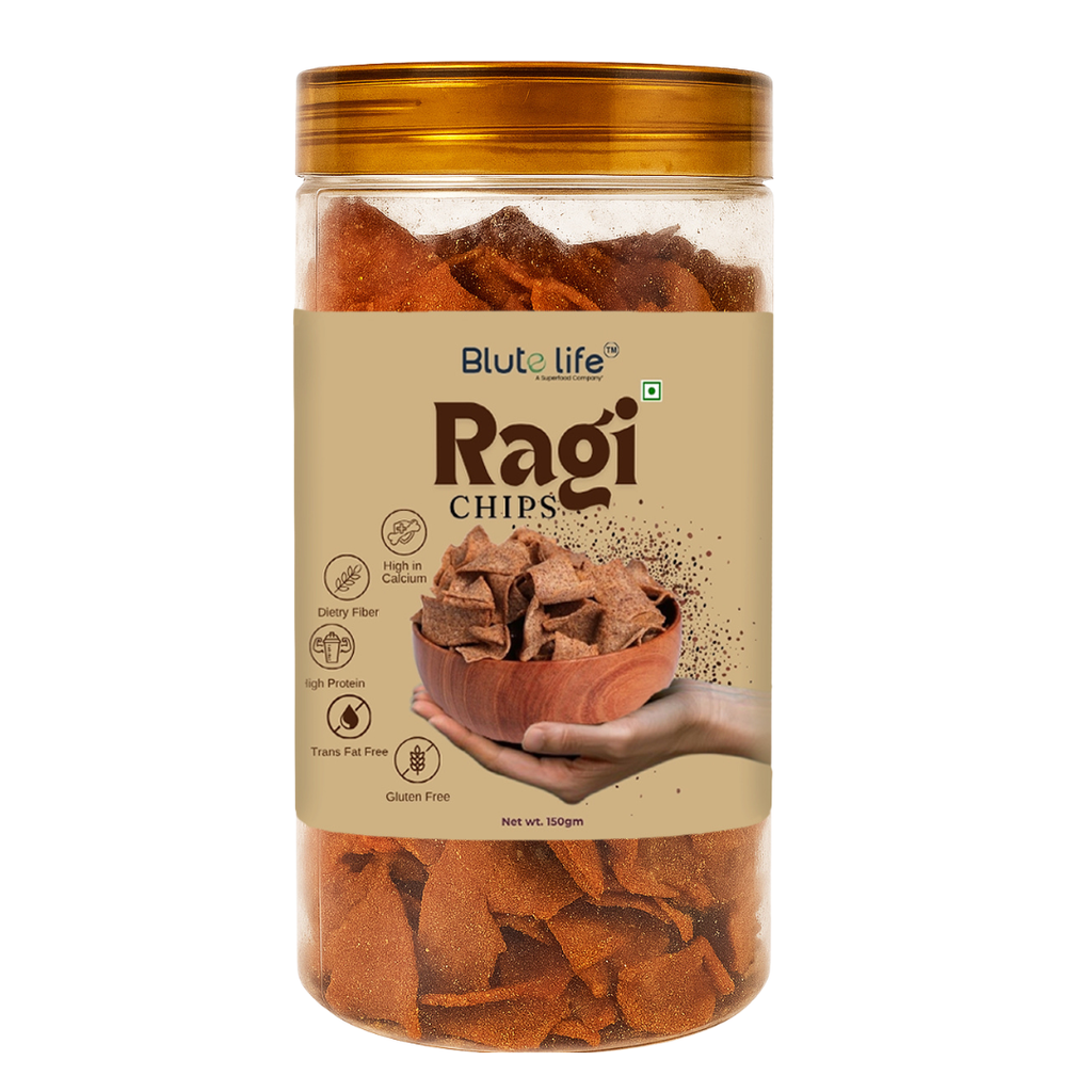 Blute Life Ragi Millet High Protein Chips 150g| No Palm Oil | High In Fibre | Calcium & Protein | BPA Free Jar | Pack Of 1