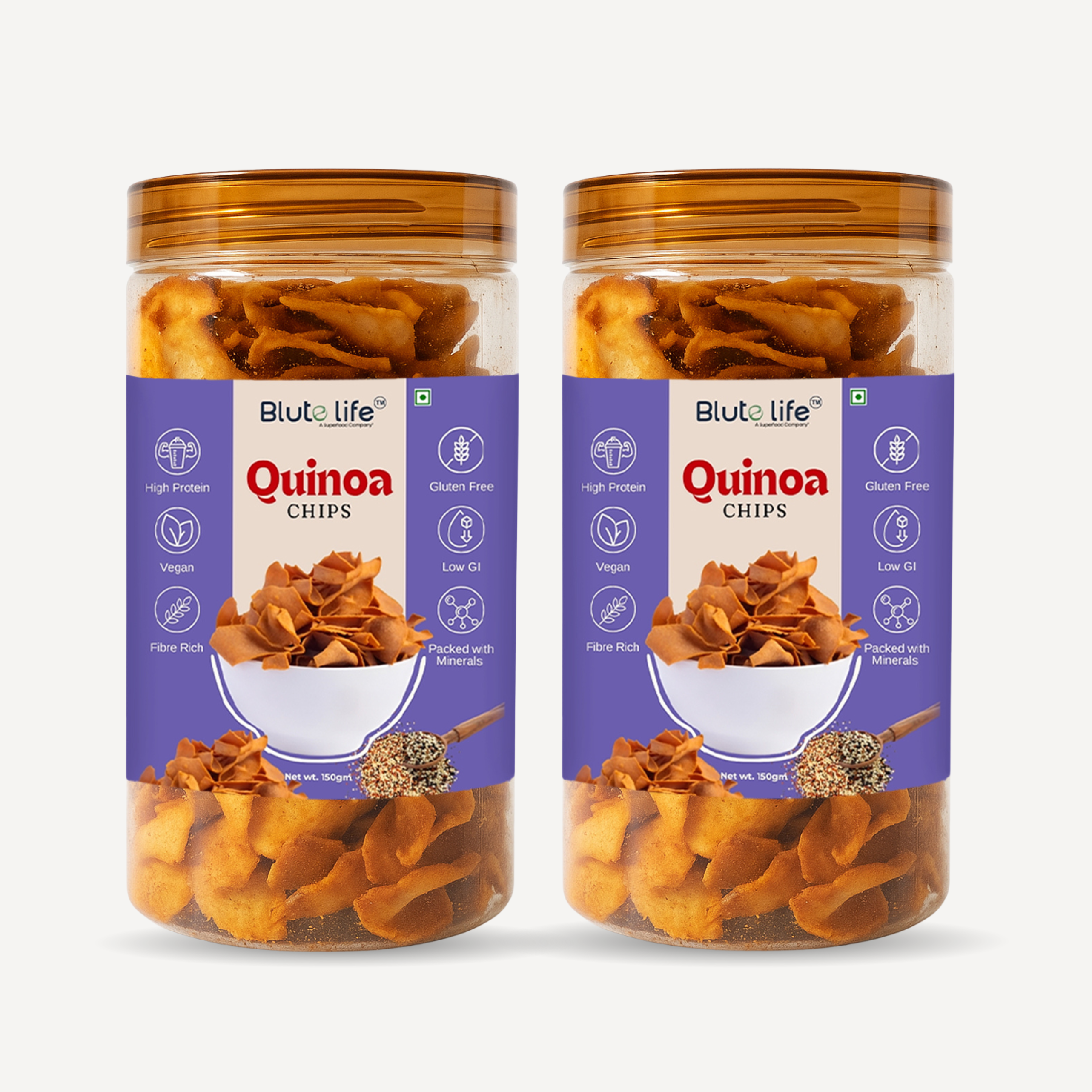 Blute Life Quinoa/Millet Chips 300g | No Palm Oil | High In Fibre | Calcium & Protein | Reusable Jar | 150g Each