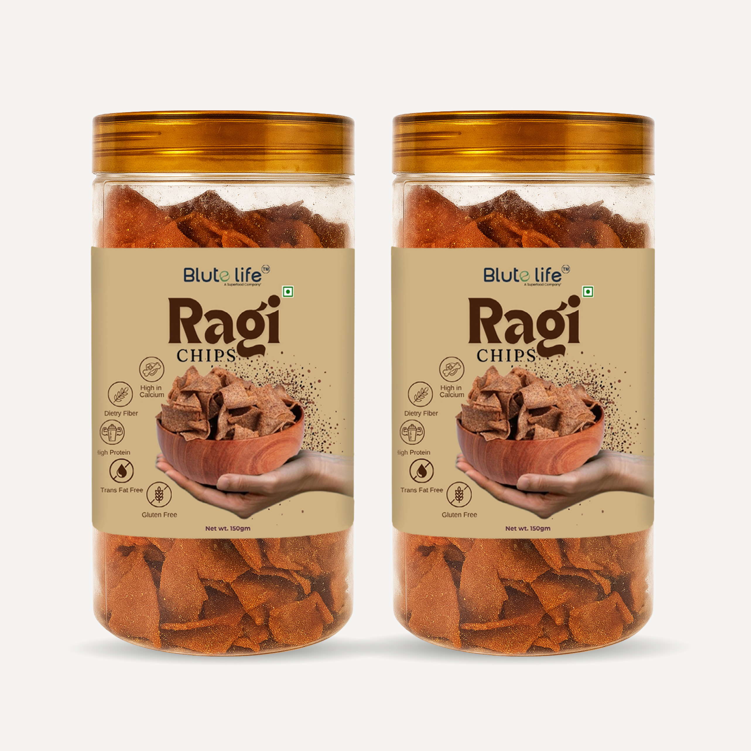 Blute Life Ragi/Millet Chips 300g | No Palm Oil | High In Fibre | Calcium & Protein | BPA Free Jar | 150g Each