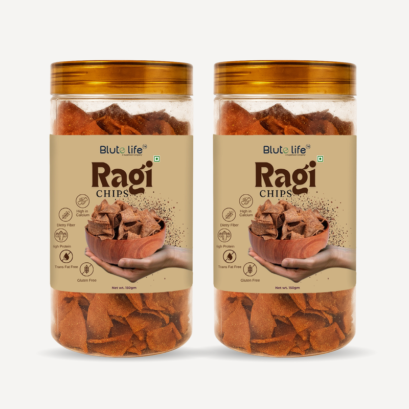 Blute Life Ragi/Millet Chips 300g | No Palm Oil | High In Fibre | Calcium & Protein | BPA Free Jar | 150g Each