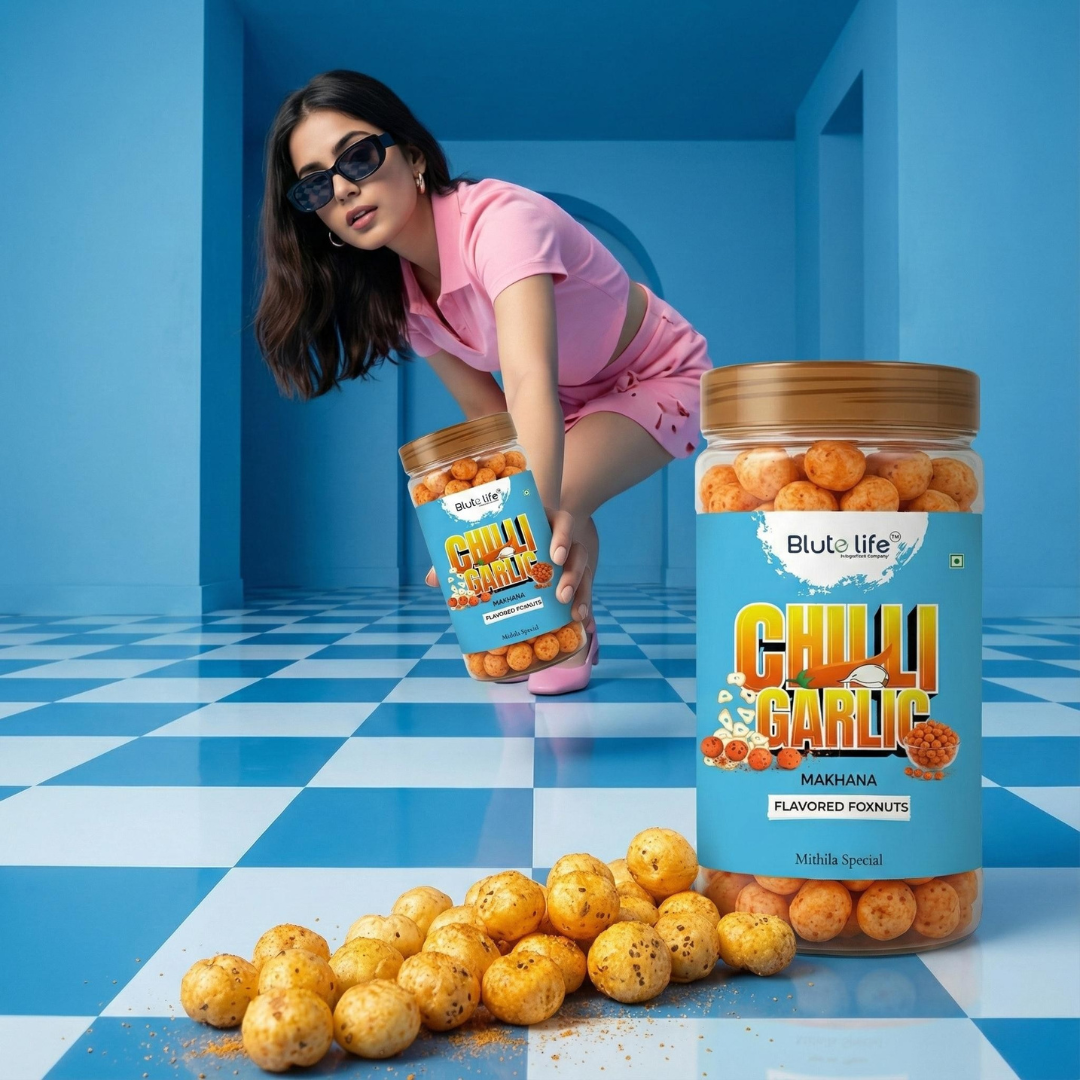Blute Life Roasted/Flavored Chilli Garlic Makhana | High In Protein | Fibre & Calcium | 80Gm Each