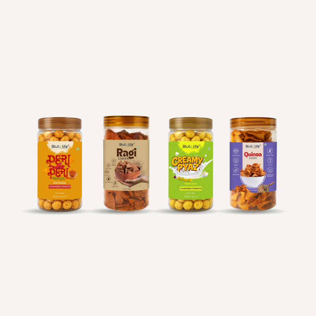 Blute Life Peri Peri Magic + Ragi Masala + Creamy Pyaz + Quinoa Masala Chips Combo